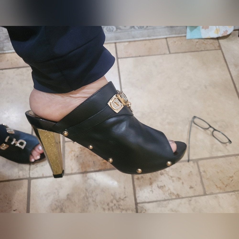 Dior Black Leather Mules with Gold Accent Heels - Picture 13 of 15